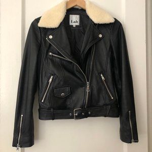 Lab Leather w/sherpa collar biker jacket (NWOT)